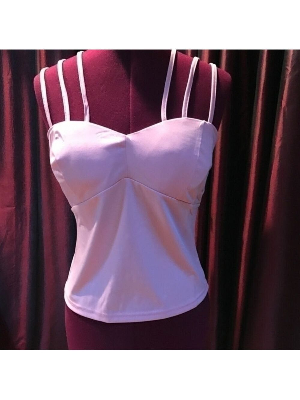New Jeweled Camisole Style Top Unique Spaghetti Straps Pink Cochella Carnaval - Picture 4 of 7
